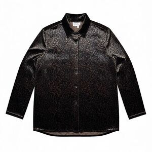 Vintage 90s KATHIE LEE Velvet Blouse Size L Animal Print Button Up Top Mob Wife